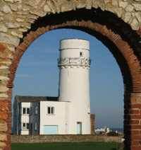 Hunstanton Lighthouse through the Archway of St Edmunds Chapel
